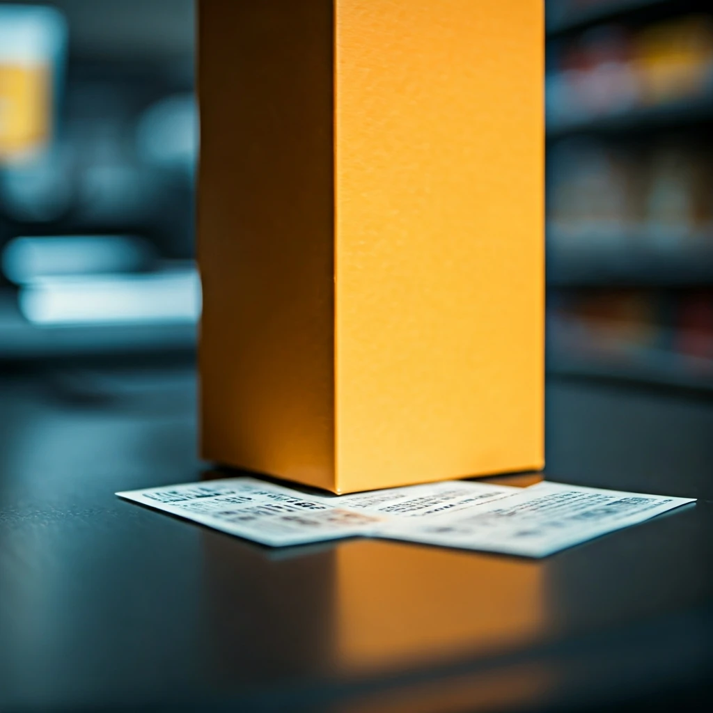 A close-up, low-angle shot of a generic cereal box with two distinct, slightly overlapping paper coupons (one manufacturer, one store) resting against its base on a supermarket checkout counter, illustrating coupon stacking.