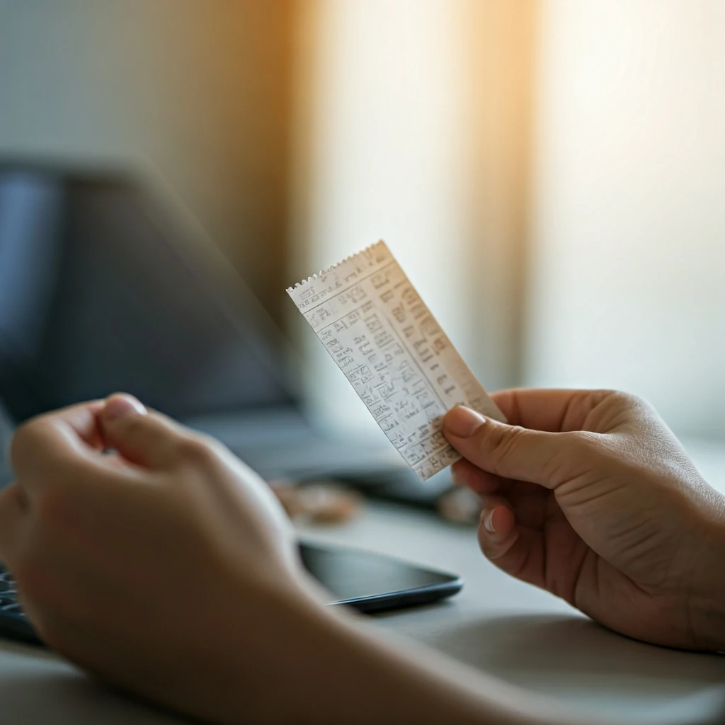 Close-up of hands holding a paper coupon, bathed in warm natural light, with a blurred digital device in the background, illustrating the tangible appeal of printed savings.