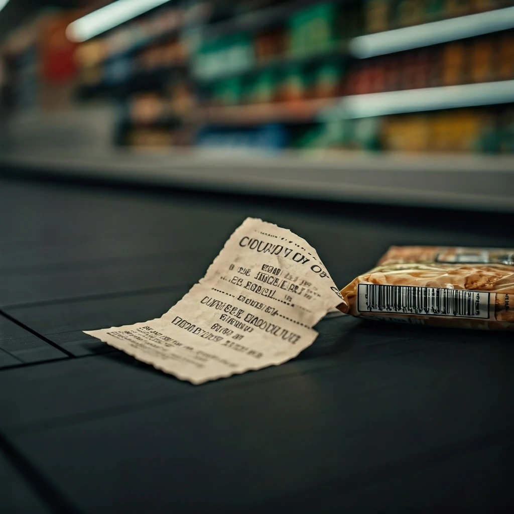 A close-up view of an expired paper coupon next to a product that doesn't match its specifications, illustrating common coupon errors at a checkout counter.