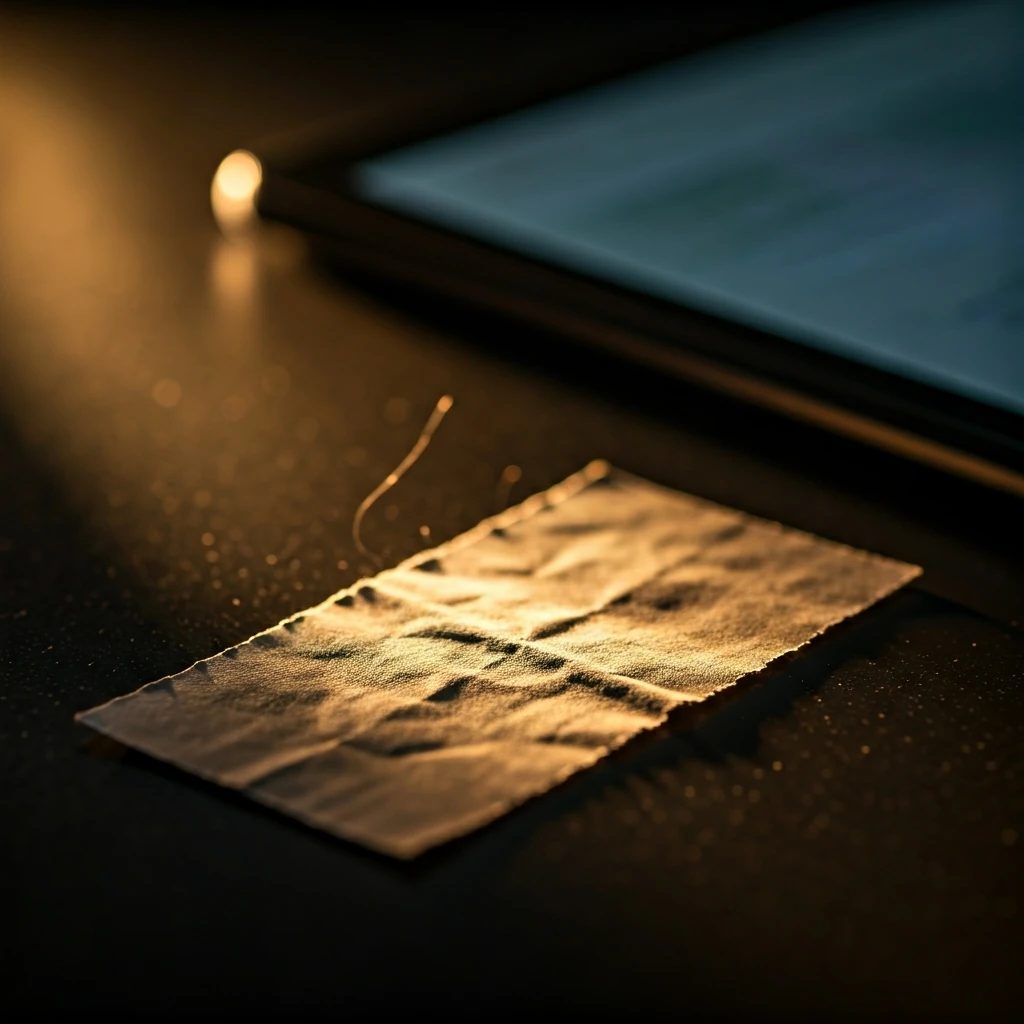A detailed, dramatic close-up of a slightly worn paper grocery coupon on a modern countertop, highlighting its texture and enduring relevance for family savings.